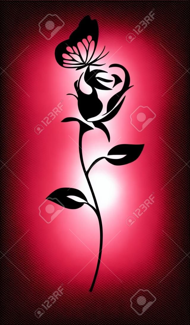 vector illustration of a rose silhouette with butterfly