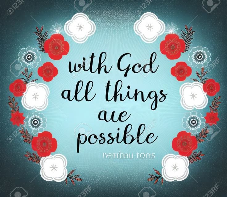 vector illustration of a Bible verse. With God all things are possible. Inspirational qoute.