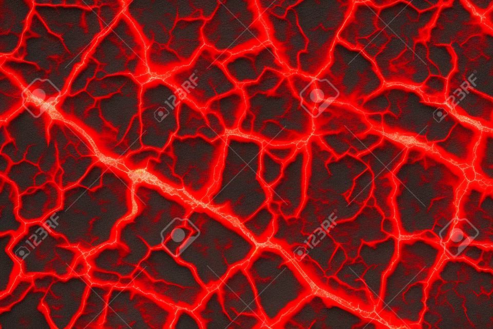 Red Heat incrinata Struttura al suolo dopo l'eruzione del vulcano