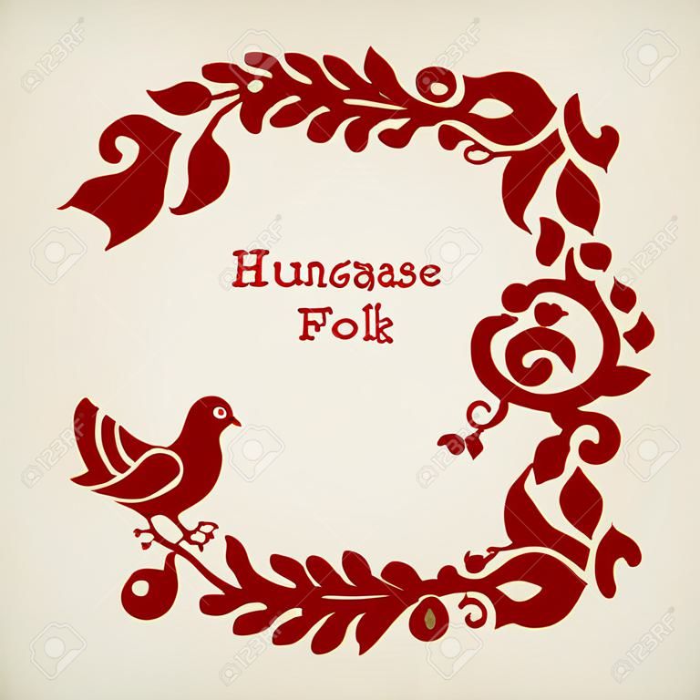 Hungarian folk red ornament and pigeon from folk-tale with text