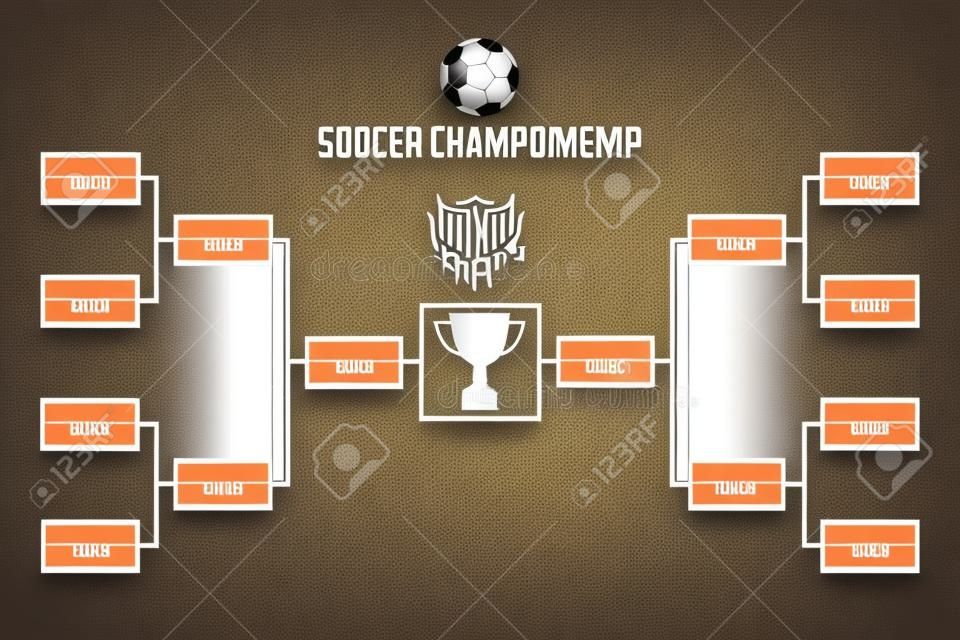 Staffa del torneo. Schema di campionato di calcio con coppa del trofeo. Illustrazione di vettore di sport di calcio.