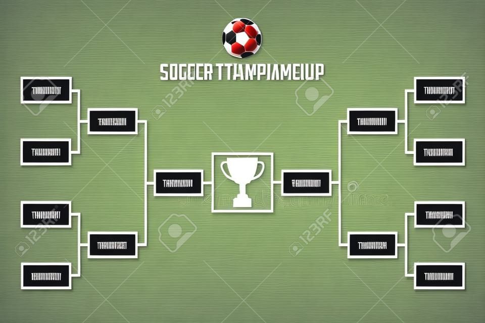 Staffa del torneo. Schema di campionato di calcio con coppa del trofeo. Illustrazione di vettore di sport di calcio.