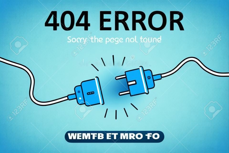 404 error. Page not found template with electric plug and socket. Design for web page - disconnect banner for website. Vector illustration.