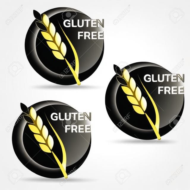 Vector gluten free symbols isolated on white background. Silhouettes spikelet in a circle with shadow. - illustration