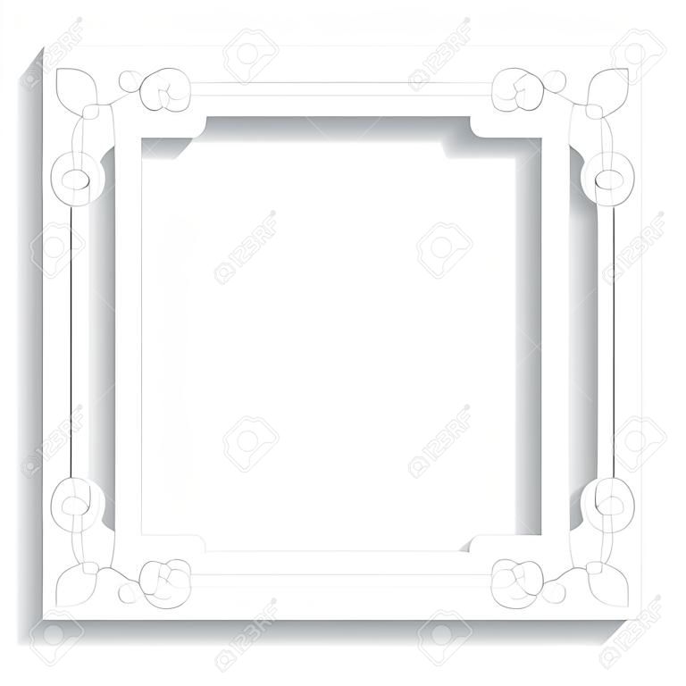 Vector white decorative frame on white background. Decoration rectangle frame for your photo. Decorative border. - illustration
