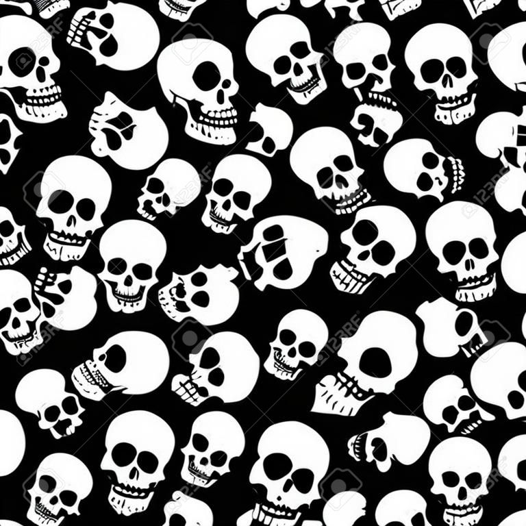 Skulls in Black Background Seamless Pattern