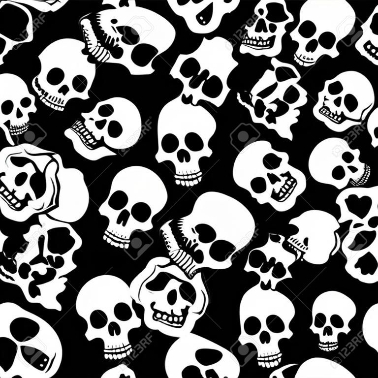 Skulls in Black Background Seamless Pattern