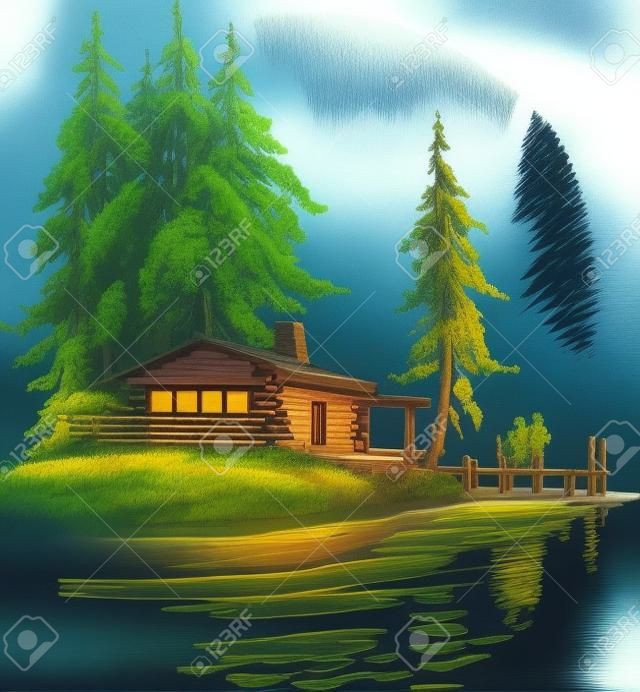 Cabine bonita por um lago
