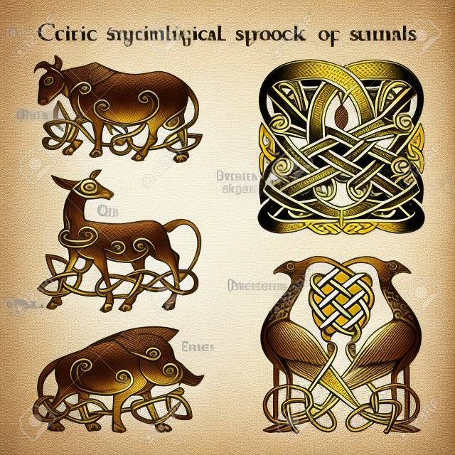 Set di animails antico simbolo mitologico celtico. Ornamento nodo vettoriale.