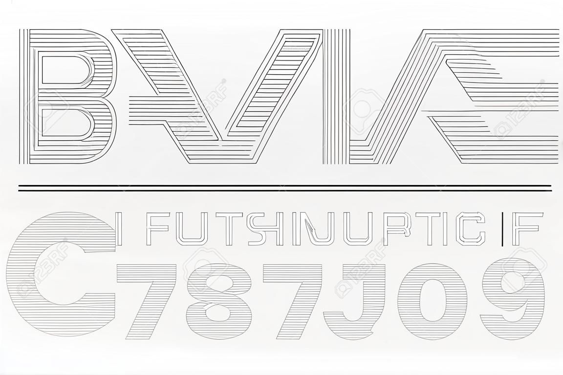 Retro futurista negrita diseño de fuente decorativa, alfabeto, tipo de letra
