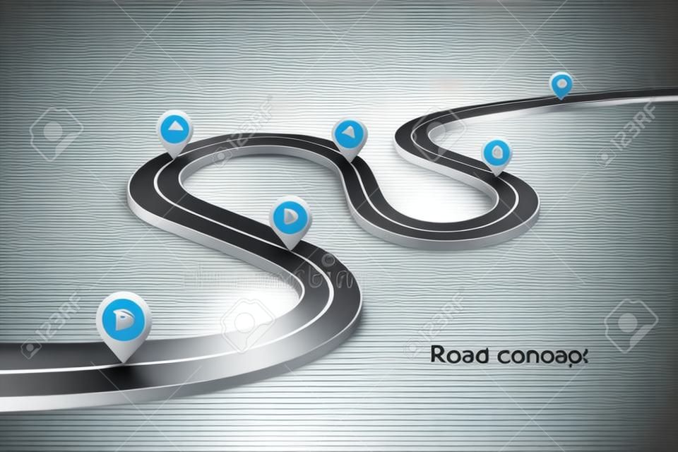 Concept infographique de route 3d sinueuse sur fond blanc. Modèle de chronologie. Illustration vectorielle