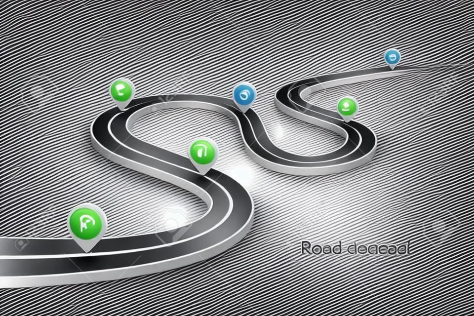 Kanyargós 3d road infographic koncepció fehér alapon. Idősor sablon. Vektoros illusztráció