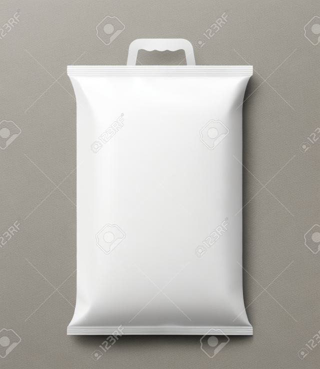 Emballage de riz. Maquette de sucre. Paquet vierge de riz, sac de riz avec poignée