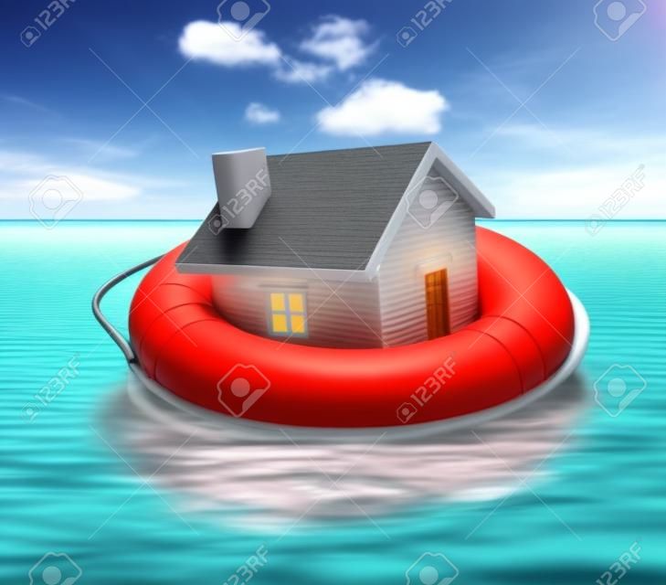 Su üzerinde yüzen cankurtaran evin 3d İllüstrasyon