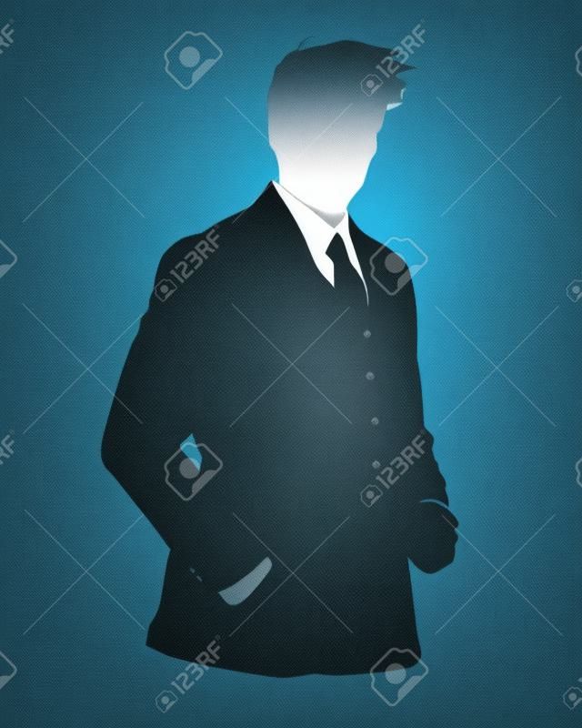 Ilustración gráfica del hombre en traje de negocios, como icono de usuario, avatar