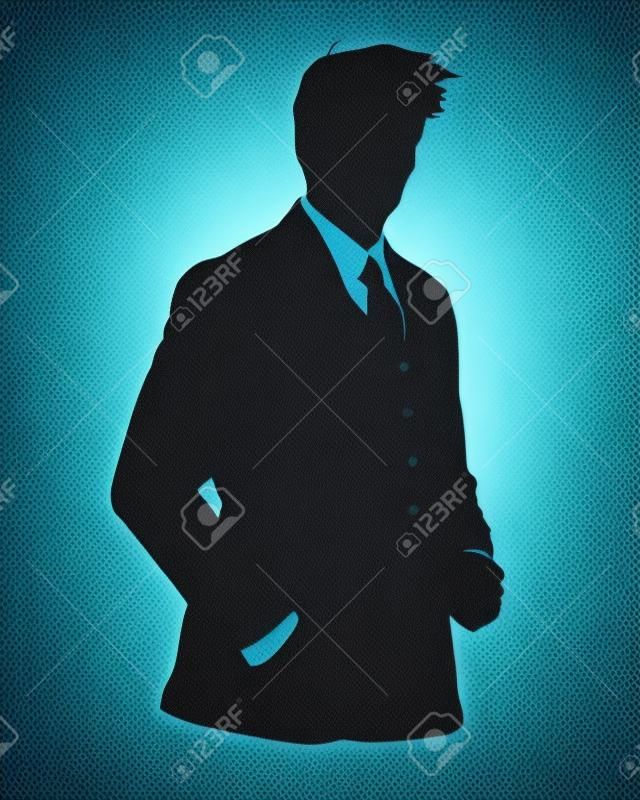 Ilustración gráfica del hombre en traje de negocios, como icono de usuario, avatar