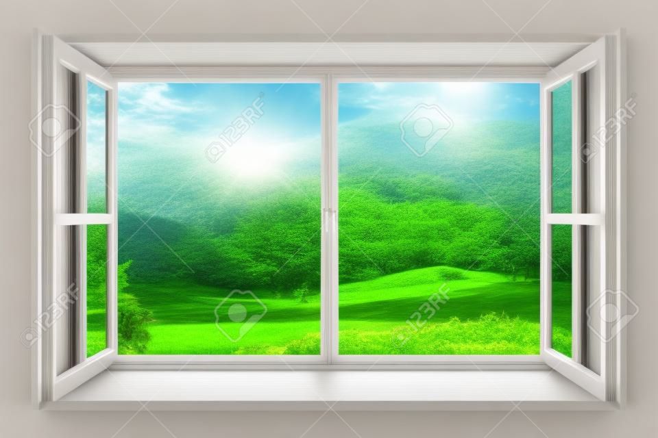 窗口3d背後的自然與插入的照片一起渲染