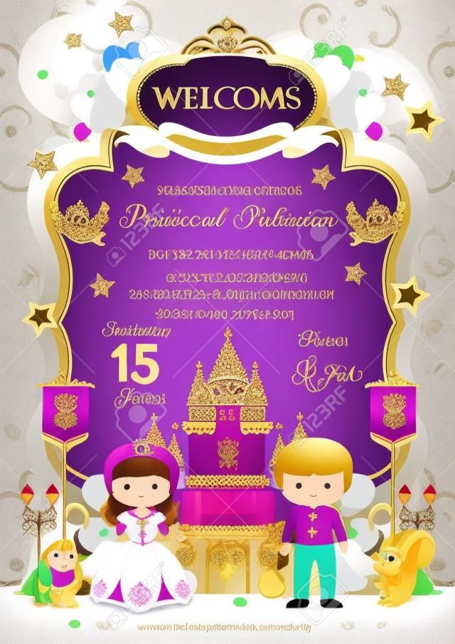 Invito alla festa reale con principe e principessa