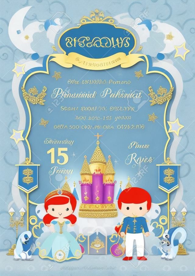Invito alla festa reale con principe e principessa