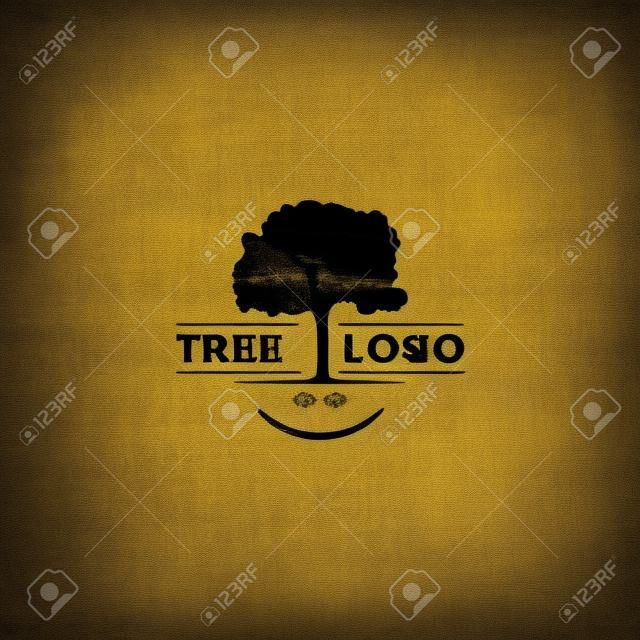 silhouette de chêne hipster vintage rétro avec modèle de logo de combinaison de style mono-ligne