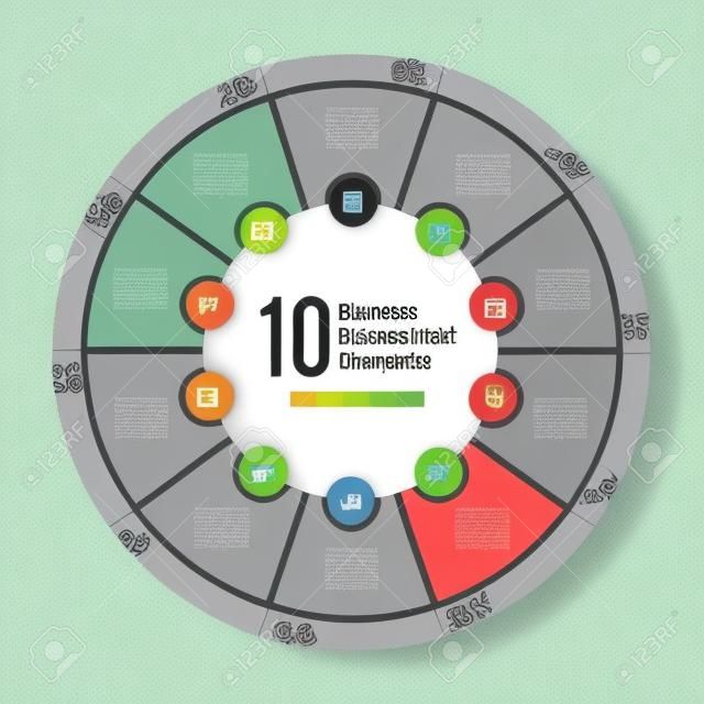 modelo de gráfico de pizza de negócios para gráficos, gráficos, diagramas. Conceito de infográfico de círculo de negócios com 10 opções, peças, etapas, processos.