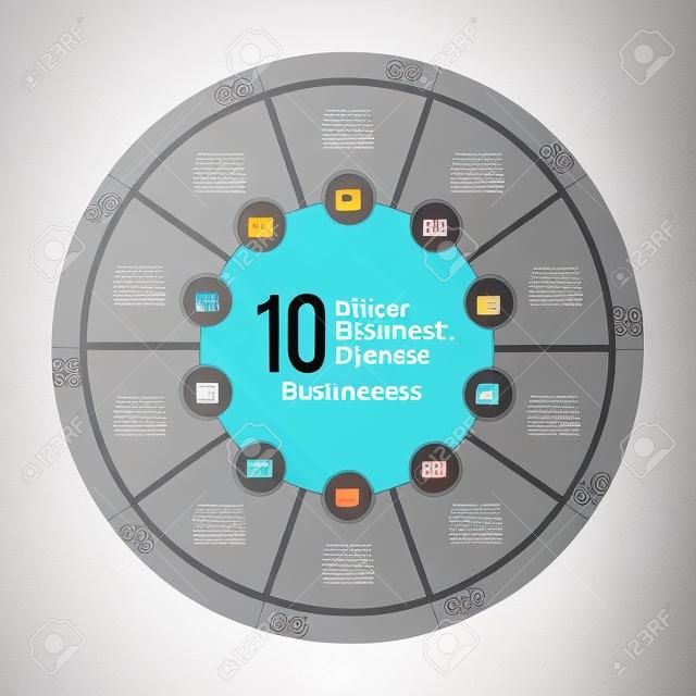 modello di grafico a torta di affari per i grafici, grafici, diagrammi. cerchio Business concept infografica con 10 opzioni, parti, passi, processi.