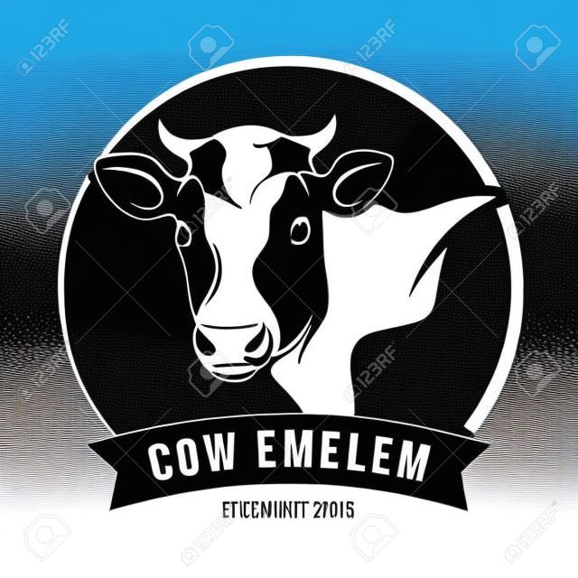 Etiqueta de emblema de silueta de cabeza de vaca. Ilustración vectorial