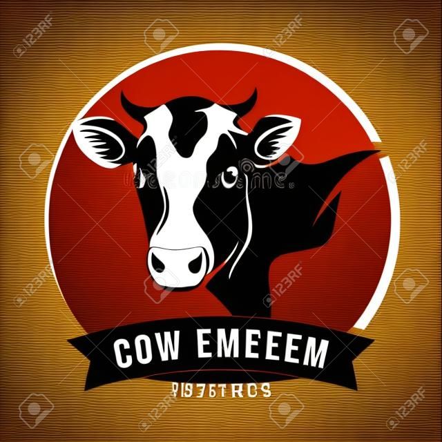 Cow head silhouette emblem label. Vector illustration.