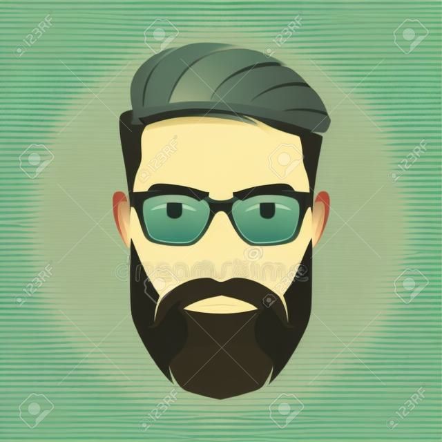 Visage d'homme barbu, personnage hipster. Illustration vectorielle.