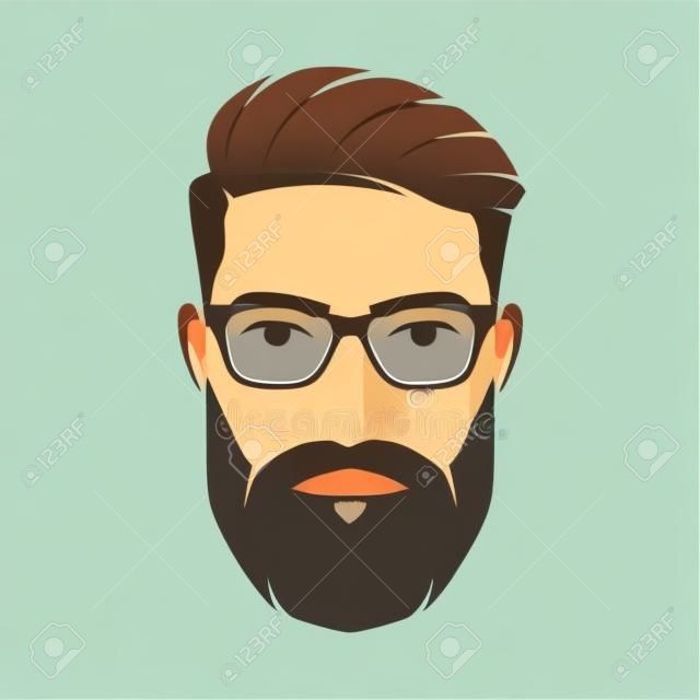 Visage d'homme barbu, personnage hipster. Illustration vectorielle.