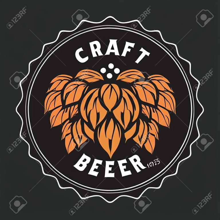 Illustration of craft beer bottle cap with hops