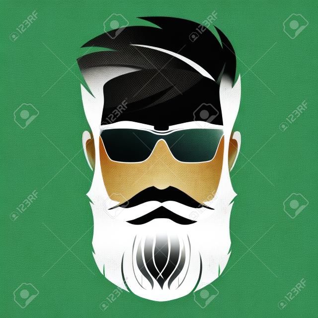 A szakállas férfi arca, hipster karakter. Divat sziluett, nyitott