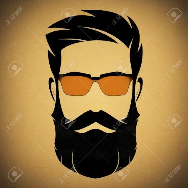 Cara de homem barbudo, personagem hipster. Silhueta de moda, avata