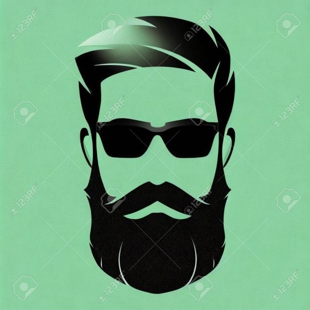 Visage d'homme barbu, personnage de hipster. Silhouette de mode, avata