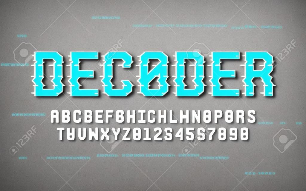 Technologia san serif wielkie litery i cyfry, alfabet