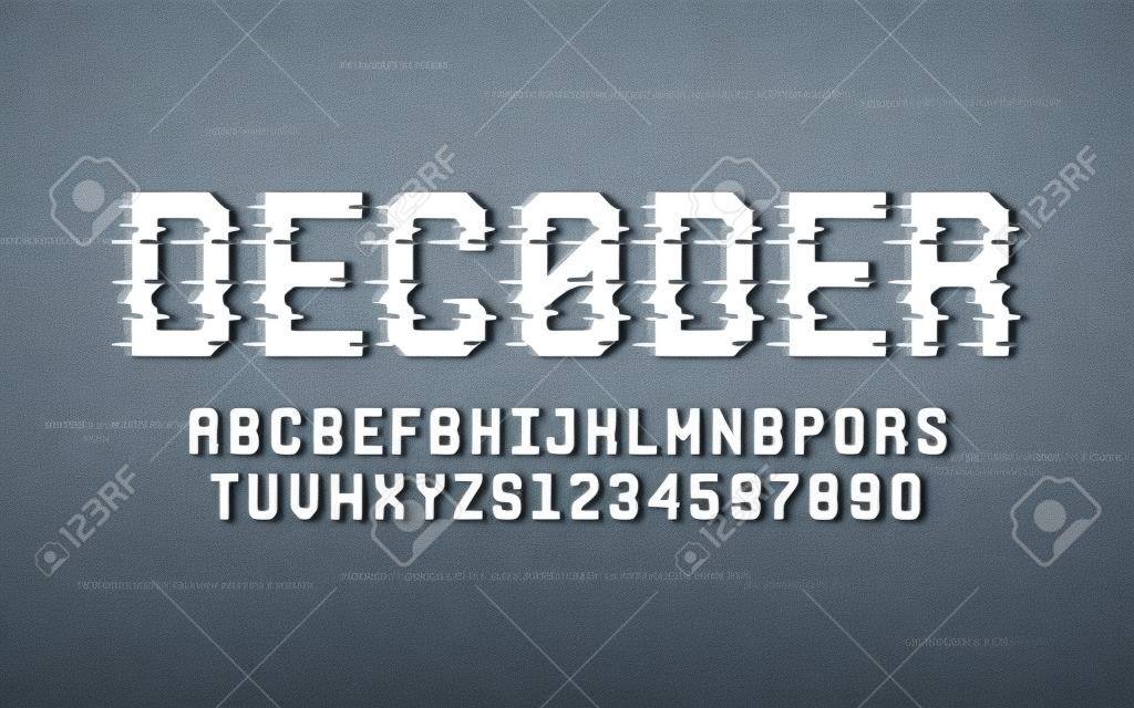 Technologia san serif wielkie litery i cyfry, alfabet