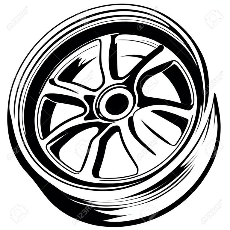 Silueta de vector de llanta de rueda de coche, icono, logotipo, monocromo, color en negro y transparente para el diseño conceptual
