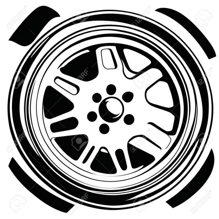 Jante de roue de voiture silhouette vecteur, icône, logo, monochrome, couleur en noir et transparent pour la conception