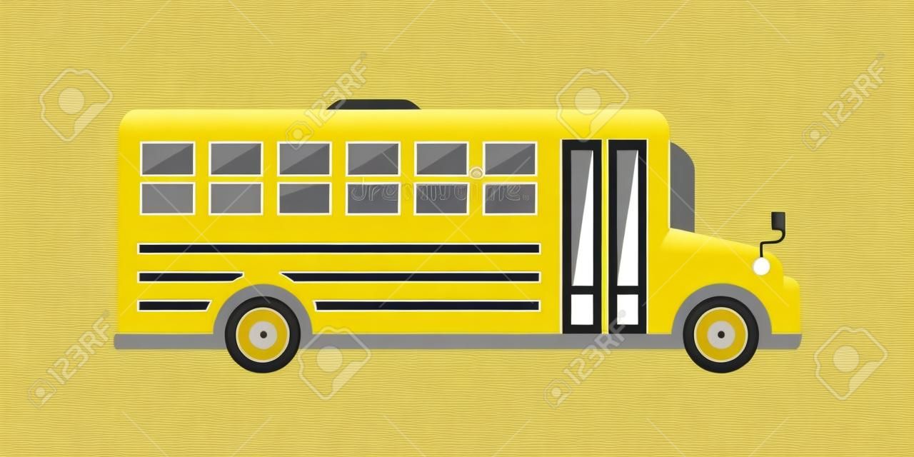 Autobús escolar amarillo simple. Ilustración de vector para su diseño gráfico.