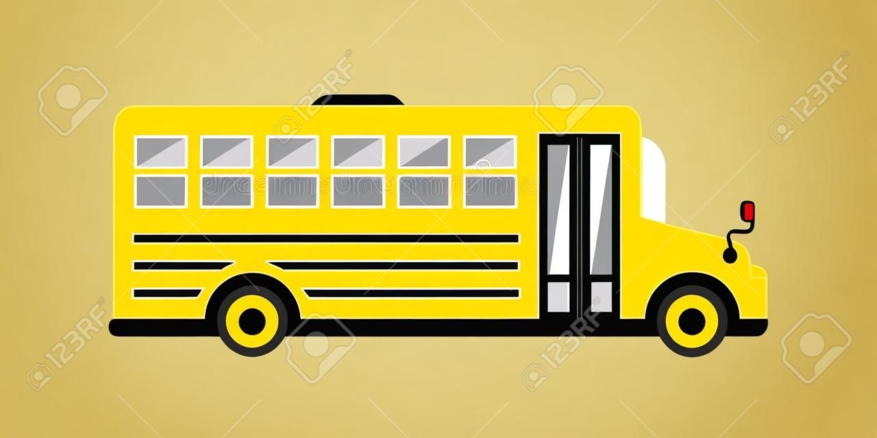 Prosty żółty autobus szkolny. Ilustracja wektorowa do projektowania graficznego.