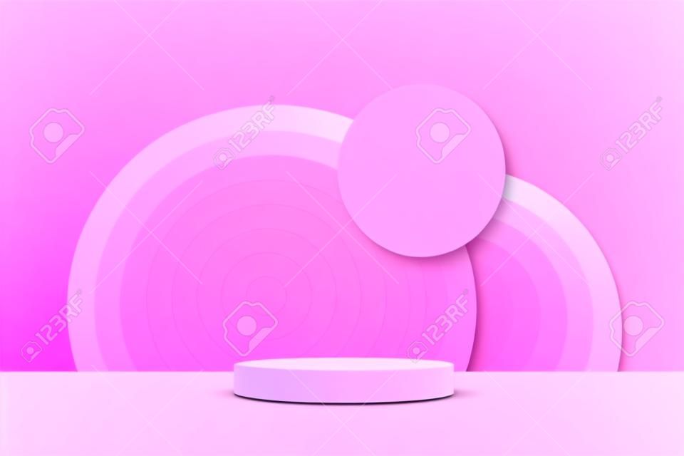 Podium z białego cylindra. platforma geometryczna. abstrakcyjna różowa pastelowa minimalna scena ścienna. półokrągłe tło w kolorze różowym. renderowania wektorowego 3d geometryczny kształt do wyświetlania produktu.