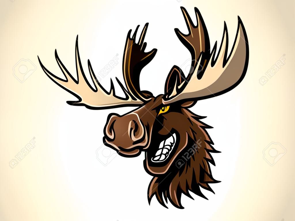 cartoon moose who was very angry, staring and grinning