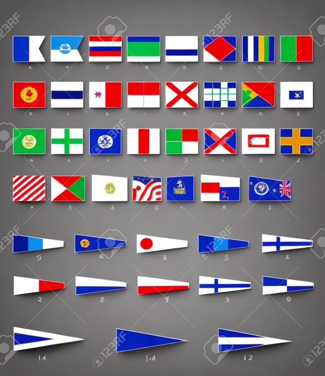 Een complete set Nautische vlaggen voor letters en cijfers, inclusief ordinale getallen. EPS10 vectorformaat.