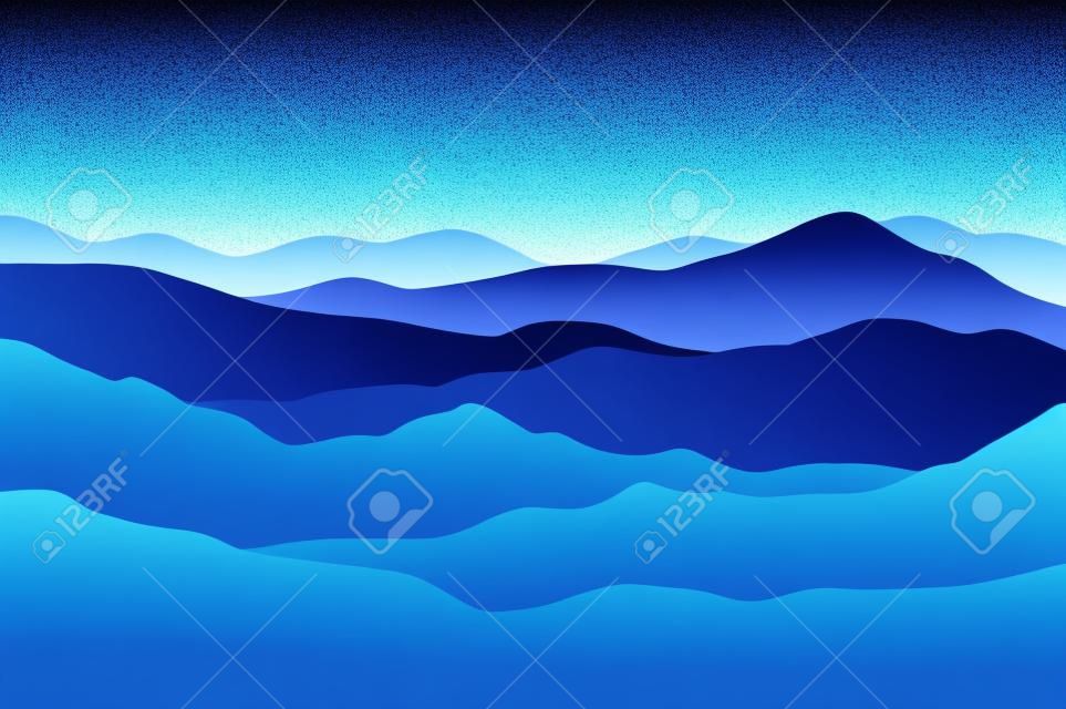 Vector blue landscape with silhouettes of mountains and hills