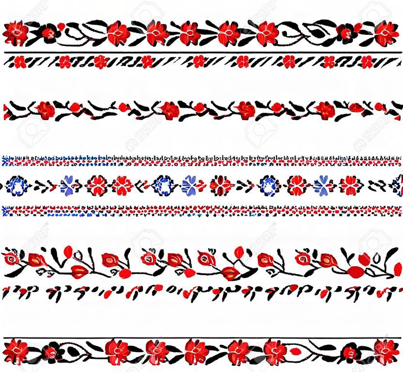 ilustrações de ornamentos bordados ucranianos, padrões, molduras e bordas.