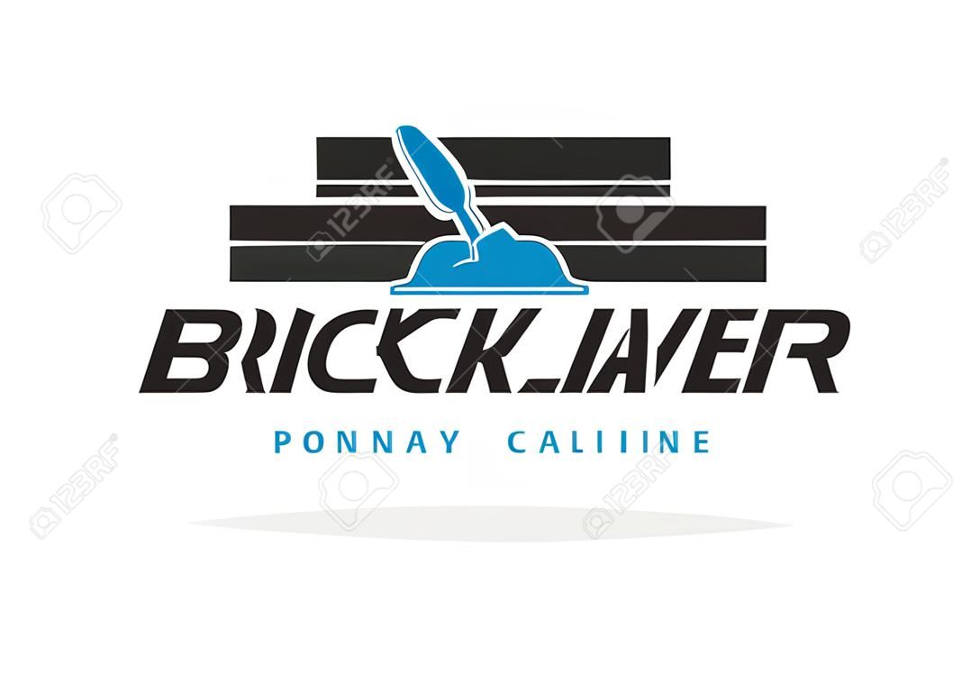 Bricklayer Vector Logo with Trowel and Brick Wall