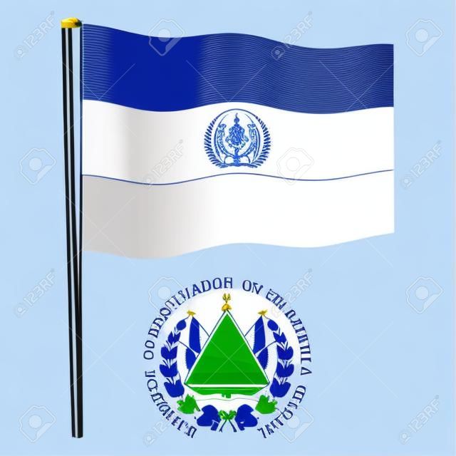 El Salvador ondulado bandera y el escudo contra el fondo blanco, ilustración de arte vectorial, la imagen contiene transparencias