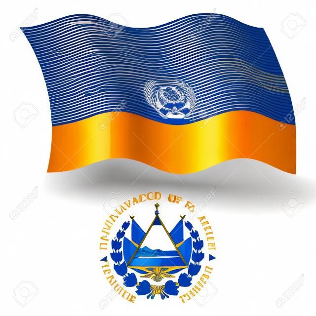 El Salvador ondulado bandera y el escudo contra el fondo blanco, ilustraci?n de arte vectorial, la imagen contiene transparencias