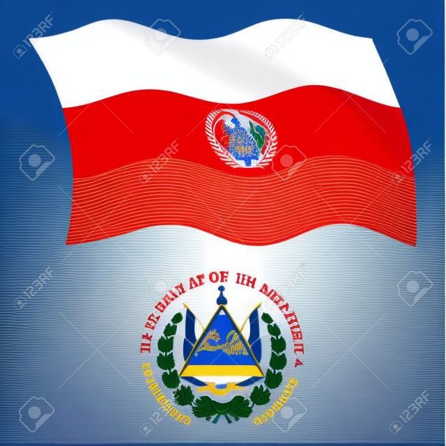 El Salvador ondulado bandera y el escudo contra el fondo blanco, ilustraci?n de arte vectorial, la imagen contiene transparencias