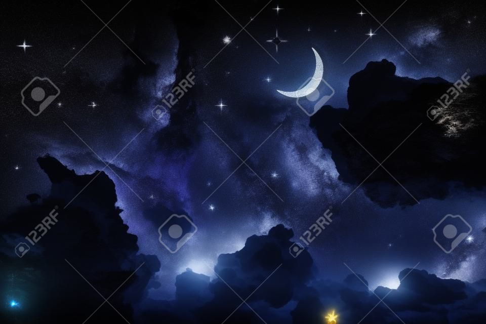 Nachthemel met sterren en maan